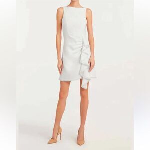 CINQ A SEPT Dress NEW Bethel Mini Ruffle Fringe Crepe In Ivory White Size 2